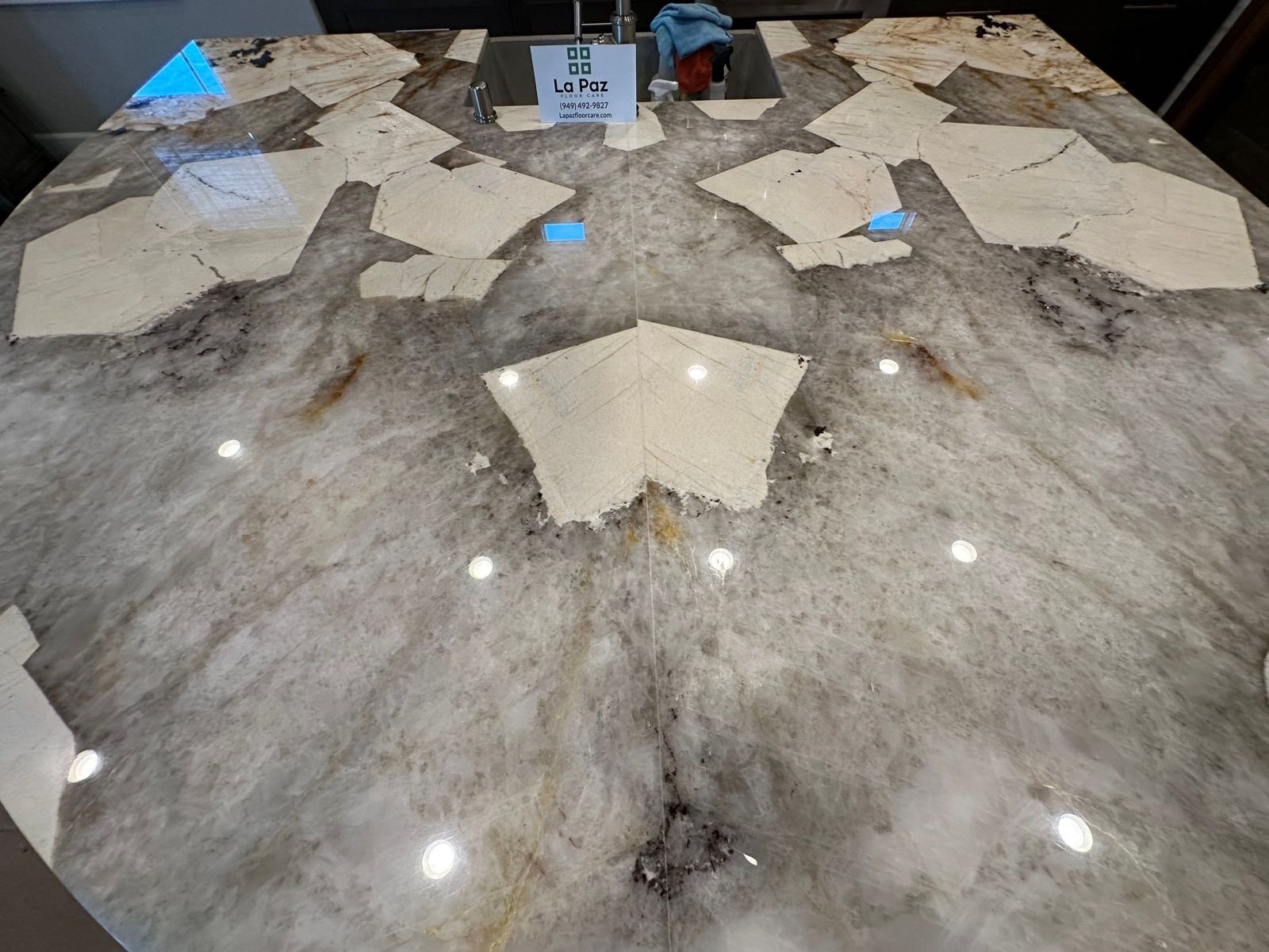 Quartzite kitchen island polished and sealed by La Paz Floor Care in Dana Point, CA