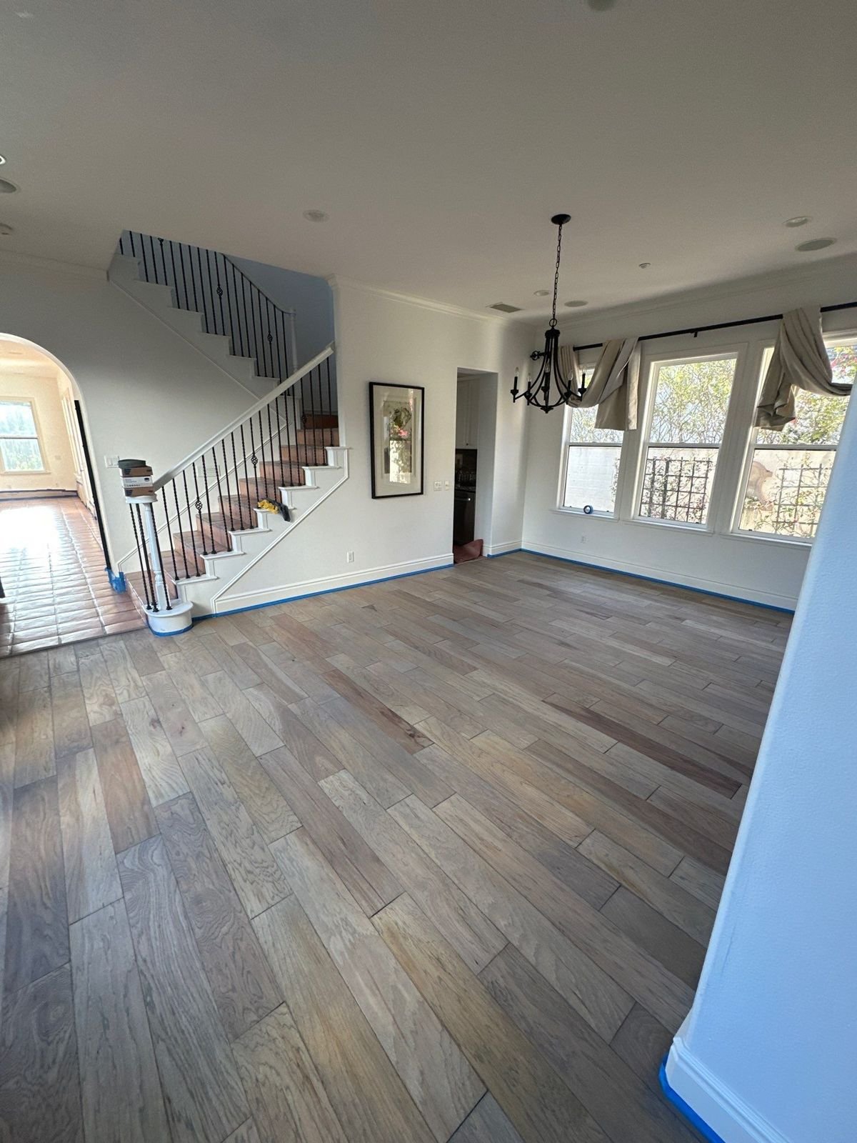 Hand-scraped hickory hardwood refinished in Laguna Hills, CA
