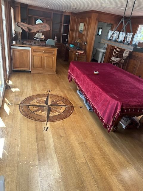 Compass rose wood inlay refinished in Laguna Hills, CA