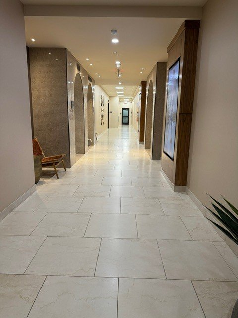 Commercial porcelain tile corridor cleaned in Laguna Niguel, CA