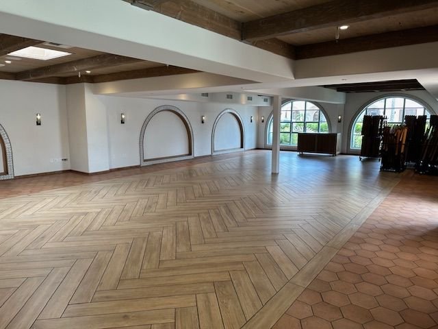 Herringbone wood-look tile and saltillo hex floor cleaned by La Paz Floor Care in Mission Viejo, CA