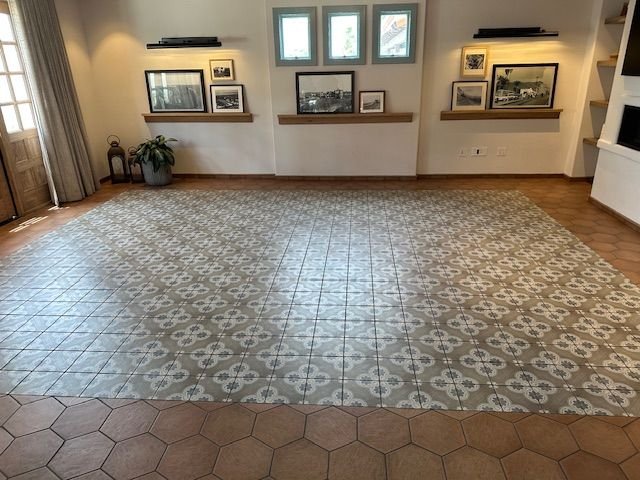 Patterned cement tile floor cleaned in Mission Viejo, CA