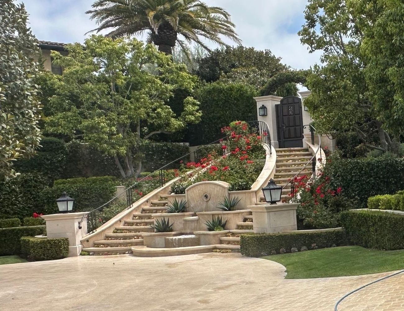 Limestone staircase and fountain cleaned in San Juan Capistrano, CA