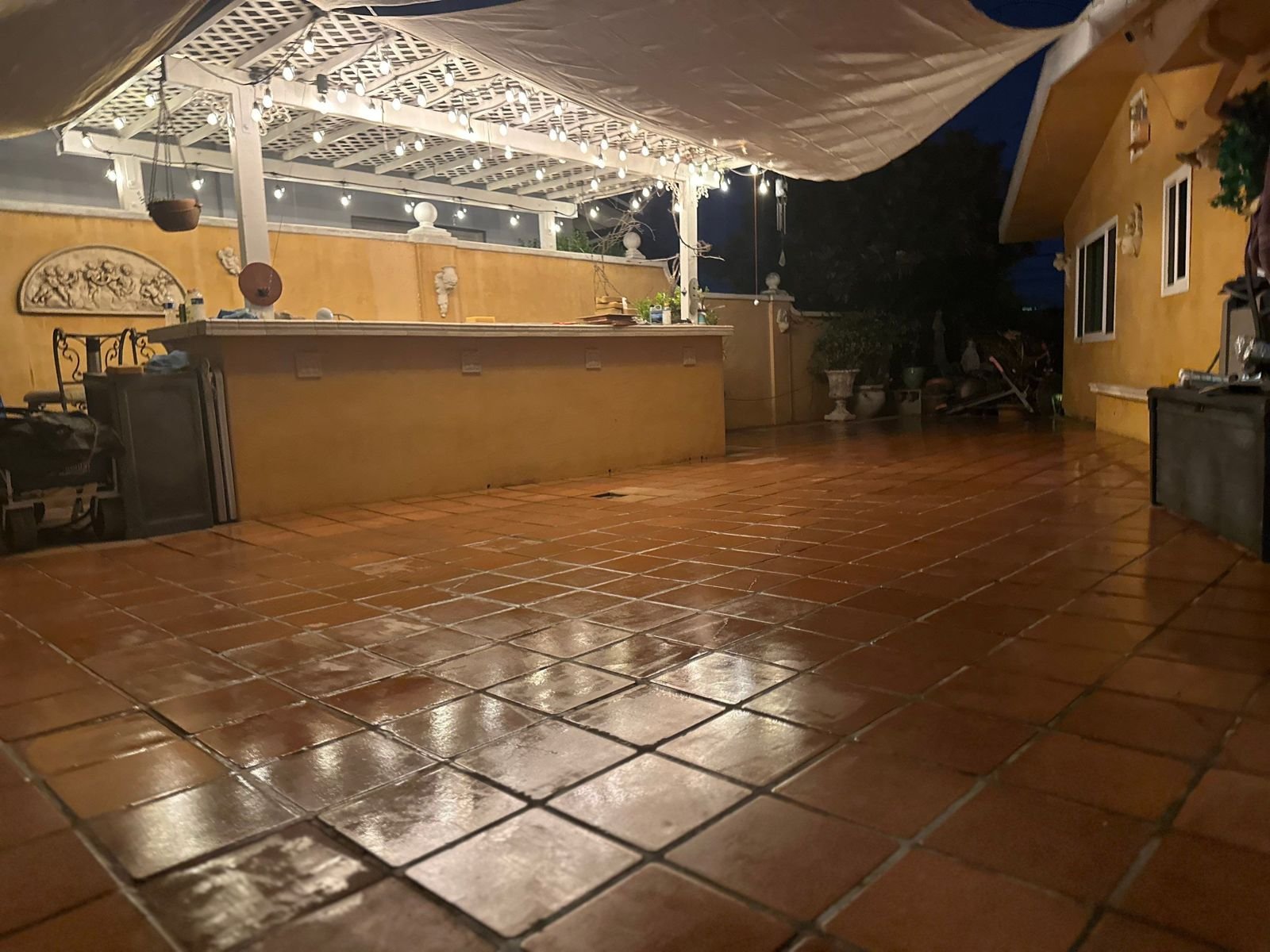 Saltillo tile patio cleaned and sealed in San Juan Capistrano, CA