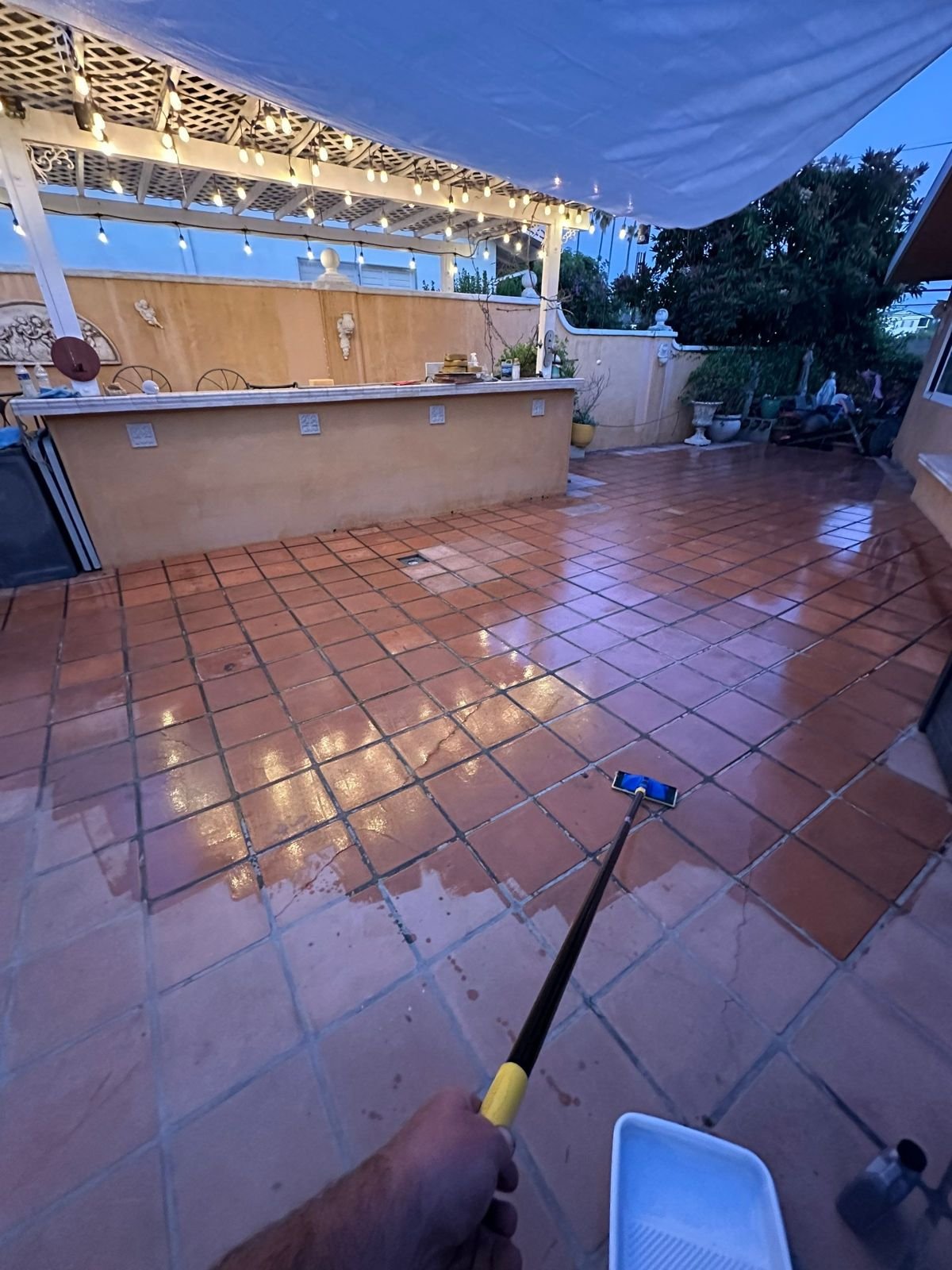 Saltillo tile sealing in progress in San Juan Capistrano, CA