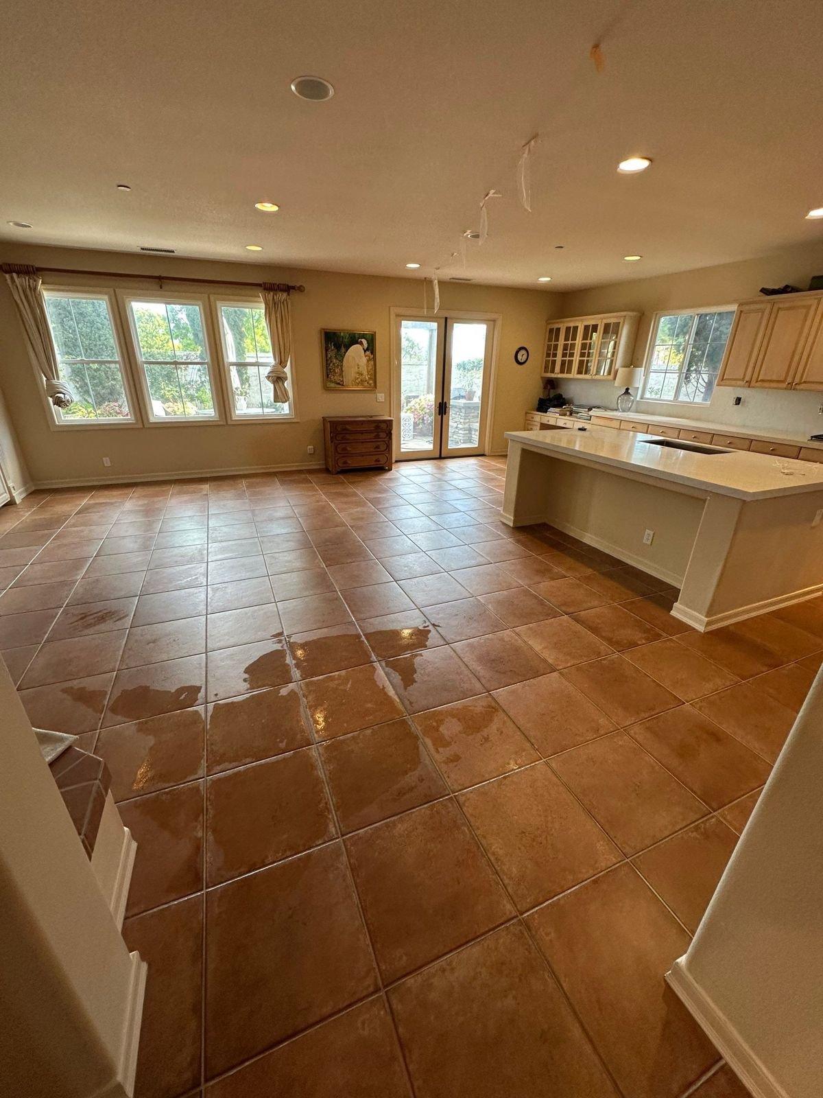 Interior terracotta-tone tile floor cleaned in San Juan Capistrano, CA